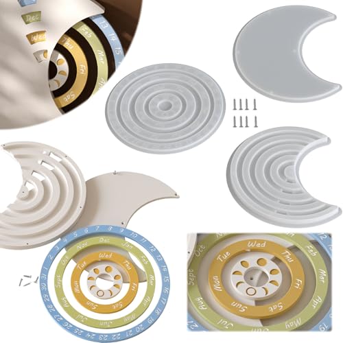 Silikonformen Gießformen ewigen Kalender,Silikonformen Mondkalender,Rotierender Dauerkalender Zum Gießen,Gießform Mondform Kalender,DIY Silikonform mit Datumszifferblatt von Aodejoy