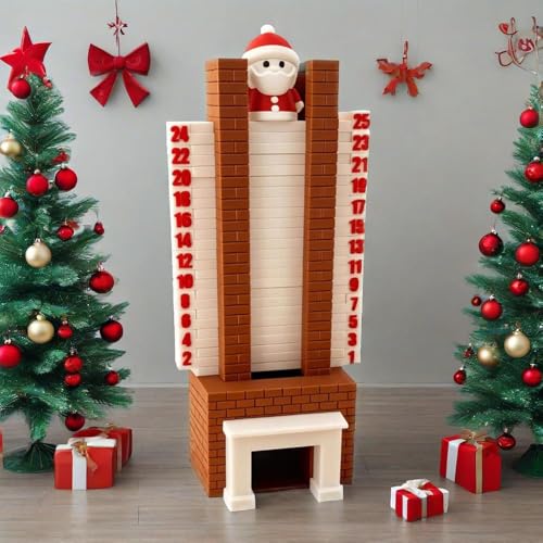 Weihnachtsmann im Schornstein Adventskalender 2025,Santa Chimney Advent Calendar,24 Tage Holz Schornstein Weihnachts Countdown Kalender,Weihnachtsmann Schornstein Countdown Weihnachtsdeko (3D-Druck) von Aodejoy