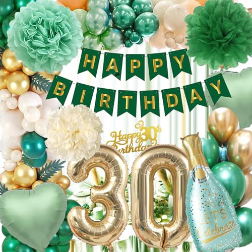 30 Geburtstag Deko Frauen Mann,Geburtstagdeko 30, Grüne Gold Luftballons 30. Geburtstag mit Grüner Happy Birthday Banner,Grüne Weinflasche Grüner Herz-Folienballon,Pompoms für 30.Geburtstagdeko 30 Geburtstag Deko Frauen Mann,Geburtstagdeko 30, Grüne Gold Luftballons 30. Geburtstag mit Grüner Happy Birthday Banner,Grüne Weinflasche Grüner Herz-Folienballon,Pompoms für 30.Geburtstagdeko von Aodmti