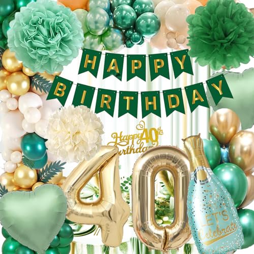 40 Geburtstag Deko Frauen Mann,Geburtstagdeko 40, Grüne Gold Luftballons 40. Geburtstag mit Grüner Happy Birthday Banner,Grüne Weinflasche Grüner Herz-Folienballon,Pompoms für 40.Geburtstagdeko 40 Geburtstag Deko Frauen Mann,Geburtstagdeko 40, Grüne Gold Luftballons 40. Geburtstag mit Grüner Happy Birthday Banner,Grüne Weinflasche Grüner Herz-Folienballon,Pompoms für 40.Geburtstagdeko von Aodmti