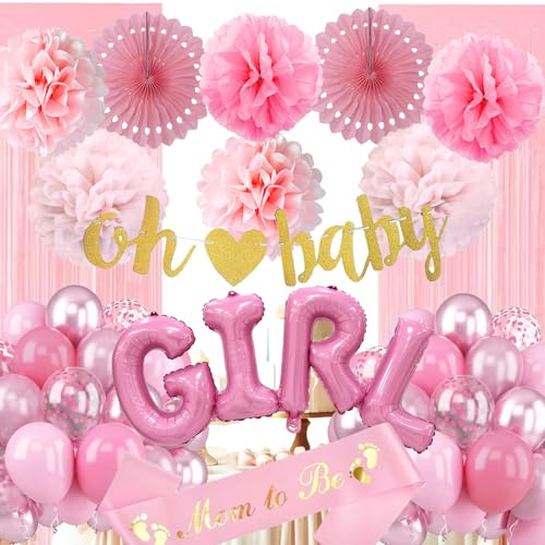 Babyparty Deko Mädchen, Rosa Gold Luftballoons von Aodmti
