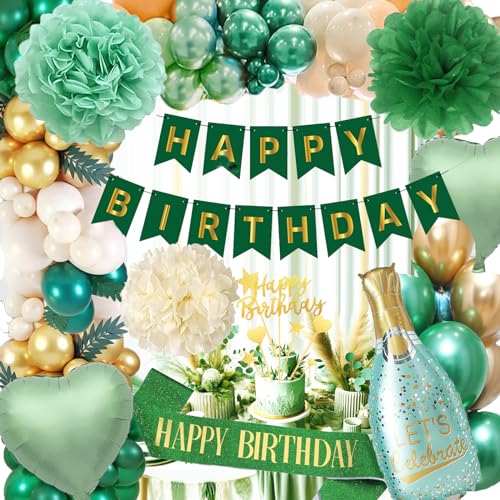 Geburtstagsdeko,Geburtstagsdeko Frauen Mann,Luftballons Geburtstag Grün Gold Metallic Turquoise Party Deko Luftballons, Deko Geburtstag mit Papierbommeln, Happy Birthday Banner,Tortendeko Geburtstagsdeko,Geburtstagsdeko Frauen Mann,Luftballons Geburtstag Grün Gold Metallic Turquoise Party Deko Luftballons, Deko Geburtstag mit Papierbommeln, Happy Birthday Banner,Tortendeko von Aodmti