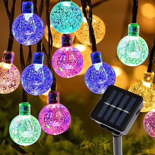 Aofonchy Solar Lichterkette Aussen 7M 50LED Kristall Kugel Lichterkette mit 8 Modi, IP65 Wasserdicht Beleuchtung, Solar Kugeln Lichterkette für Balkon Terassen Garten Weihnachten Hochzeiten von Aofonchy