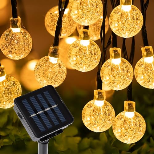 Aofonchy Solar Lichterkette Aussen 7M 50LED Kristall Kugel Lichterkette mit 8 Modi, IP65 Wasserdicht Beleuchtung, Solar Kugeln Lichterkette für Balkon Terassen Garten Weihnachten Hochzeiten von Aofonchy