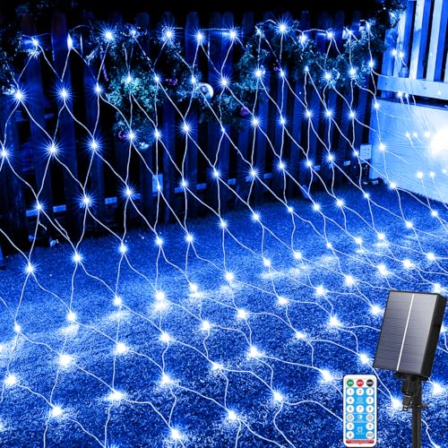 Solar Lichternetz Außen, 3x2M 192LED Lichternetz, Wasserdichte Lichterkettennetz, 8 Modi Lichterketten mit Fernbedienung & Timer, Mesh Lichterkette für Weihnachten Hochzeit Büsche von Aofonchy