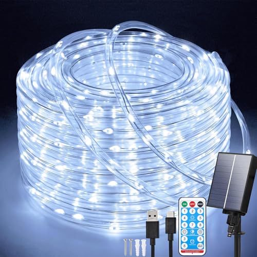 Solar Lichtschlauch Lichterkette Außen 20M 200LEDs Wetterfest Solar Lichterkette Seilleuchten mit 8 Modi & Fernbedienung, USB Schlauch Lichterketten für Garten Terasse Hochzeit Weihnachten von Aofonchy
