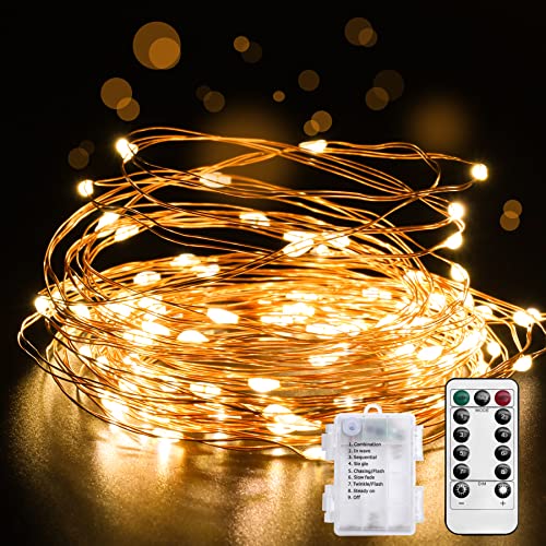 Aogled Lichterkette Batterie - Kupferdraht Lichter 5M Timer IP67 DIY Draht 50LEDs Micro,Innen Außen Weihnachten Zimmer Party Beleuchtung Deko Garten,A-STRING-50LED,Warmweiß,Lichterkette Batterie - 5m von Aogled