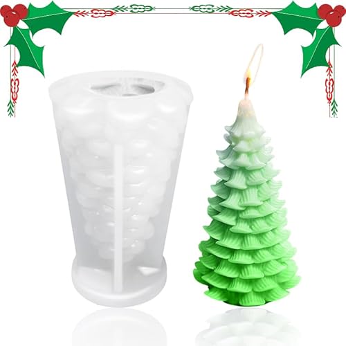 Aohcae 1 Stück Kerzenform Weihnachtsbaum, Silikonform Weihnachten 3D Kerzengießformen Weihnachten DIY Silikonform Tannenbaum für Weihnachtsgeschenke und Weihnachtsschmuck (Zedernholz) von Aohcae