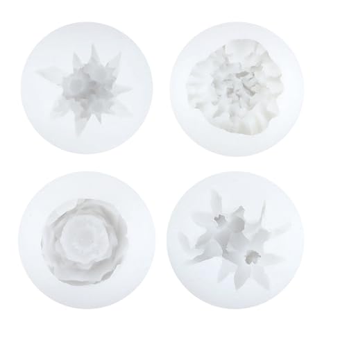 4 Stück Silikonform Blumen, Daffodils Kerzenformen Silikon, Pfingstrose Gießformen Silikon, Daisy 3D Silikonform Kerzen, Carnations Silikonformen Blumen Gießform, für DIY Schokolade, Kerze, Kuchen von Aohyue