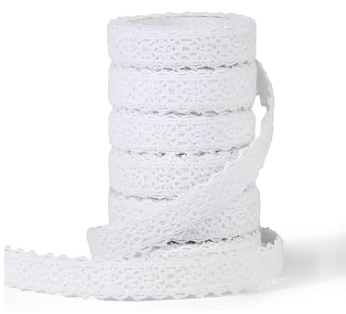 6 Rollen Spitzenband, Antik, Weiß, Spitzenborte mit Kleiner Schere, Baumwolle, Dekoband, Zierband, Schleifenband für Basteln, Hochzeitsdekorationen, Nähen von Kunsthandwerk, 170x1,5 cm/Rolle von Aohyue