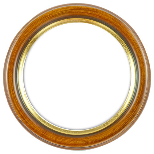 Rundrahmen, runder Bilderrahmen aus Holz im 20x20 cm-Format in nußbaum mit Gold komplett mit Normalglas von Aoisora