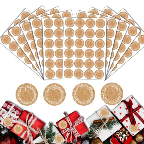 240 Stk Aufkleber Weihnachten, Kraftpapier Weihnachtsaufkleber, Weihnachtsaufkleber zum Beschreiben, Sticker Weihnachten,Rund Weihnachtsaufkleber für Weihnachtskarten, Umschlag (Weiß) von Aoiuenok