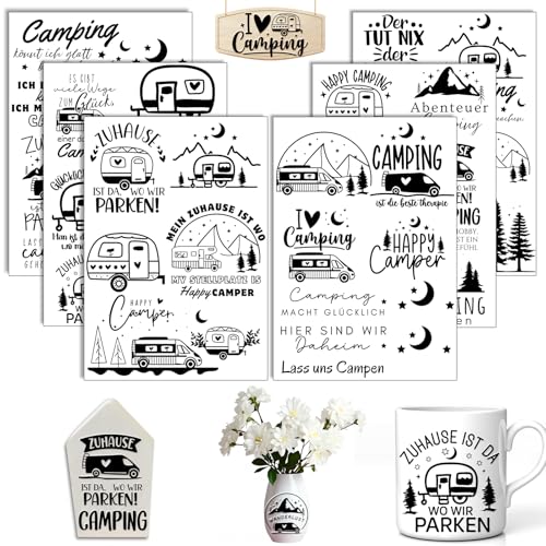 Rub On Sticker Campen, 6 Stück A5 Rub On Aufkleber, Rub On Folie Transferaufkleber, Sprüche für Raysin, für Raysin, Möbel, Glas, Holz, Scrapbooking, DIY Basteln Deko (Campen) von Aoiuenok