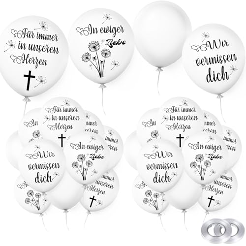 Weiße Trauer Luftballons, 38 Pcs Gedenkballons, Wir vermissen dich Luftballons, Beerdigung Ballon Biologisch, mit 2 Rollen Ballonband, für Beerdigung, Trauerfeier, Jubiläum, Gedenkdienste Weiße Trauer Luftballons, 38 Pcs Gedenkballons, Wir vermissen dich Luftballons, Beerdigung Ballon Biologisch, mit 2 Rollen Ballonband, für Beerdigung, Trauerfeier, Jubiläum, Gedenkdienste von Aoiuenok