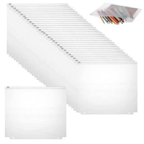 30 Stück 3-Ringbuch-Reißverschlusstaschen, A4-Größe, 3 Ringe mit Reißverschluss, transparente PVC-Taschen für lose Blätter, für Zuhause, Büro und Reisen (24 x 30 cm, transparent) von AojSup