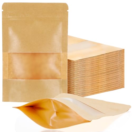 300 Stück Standbodenbeutel, 10,2 x 15,2 cm Papiertüten mit transparentem Fenster – wiederverschließbare Reißverschluss-Fensterbeutel für Kaffee, Bäckerei, Snacks und kleine Unternehmensverpackungen von AojSup