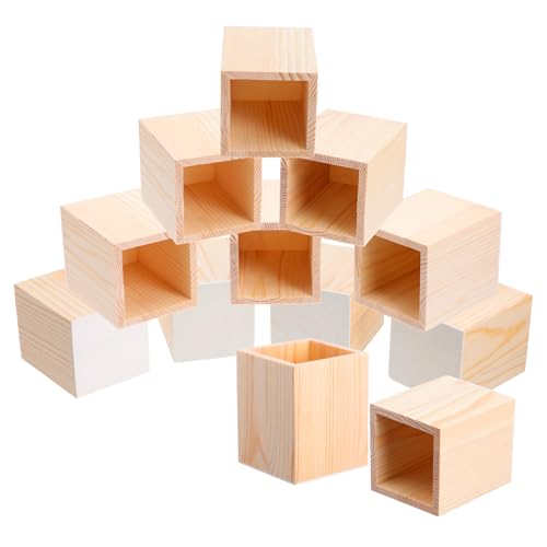Stiftehalter aus Holz, unlackierter Stifthalter für den Schreibtisch, quadratischer Kiefernholz-Organizer für Bastelarbeiten, Bürobedarf (8 x 8 x 10 cm), 12 Stück von AojSup