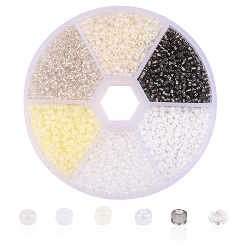 1 Box 2 mm Glas-Rocailles, kleine Glas-Rocailles zum Basteln, Armbänder, Schlüsselanhängerherstellung, ca. 3900 Stück, Weißton 1 Box 2 mm Glas-Rocailles, kleine Glas-Rocailles zum Basteln, Armbänder, Schlüsselanhängerherstellung, ca. 3900 Stück, Weißton von Aoktorkit
