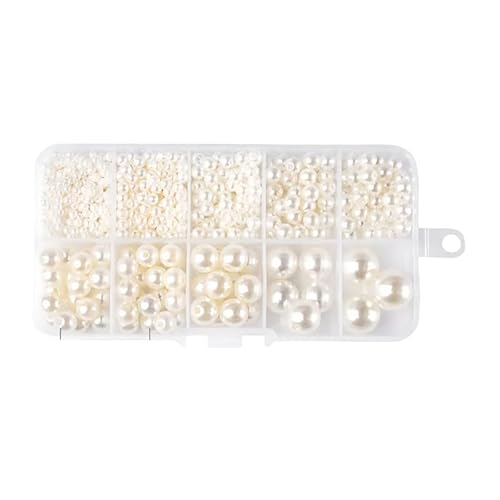 1 Box beige Perlen zur Schmuckherstellung in 10 Fächern, verschiedene Größen, runde Perlen für Bastelarbeiten, Armbänder, Halsketten, Dekoration von Aoktorkit