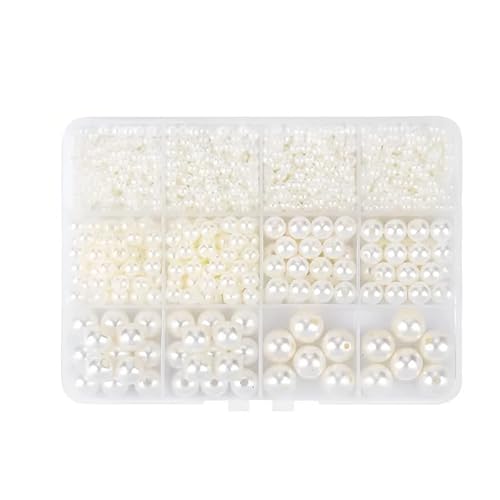 1 Box beige Perlen zur Schmuckherstellung in 12 Fächern, verschiedene Größen, runde Perlen für Bastelarbeiten, Armbänder, Halsketten, Dekoration von Aoktorkit