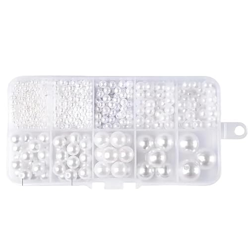 1 Box weiße Perlen zur Schmuckherstellung in 10 Fächern, verschiedene Größen, runde Perlen für Bastelarbeiten, Armbänder, Halsketten, Dekoration 1 Box weiße Perlen zur Schmuckherstellung in 10 Fächern, verschiedene Größen, runde Perlen für Bastelarbeiten, Armbänder, Halsketten, Dekoration von Aoktorkit