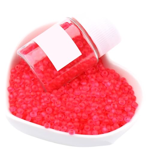 1 Flasche 3 mm rote, transparente Milchglasperlen, rund, matte Glasperlen zum Basteln, Armbänder, Schlüsselanhängerherstellung, ca. 800 Stück von Aoktorkit