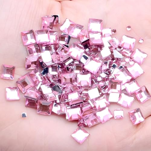 180 Stück quadratische Strasssteine mit flacher Rückseite, 2/4/6 mm, hellrosa, Acryl-Kristall-Strasssteine für Nagelkunst/Gesichtsdekor/Handwerk von Aoktorkit