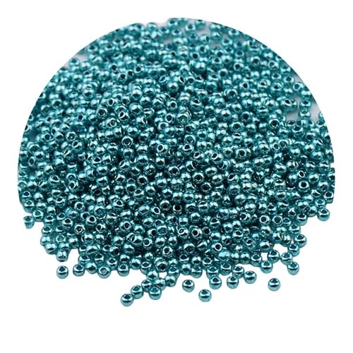 2 Packungen Seeblau-Metallic-Glas-Rocailles, 2 mm, Mini-Glasperlen zum Basteln, Armbänder, Schlüsselanhängerherstellung, ca. 2000 Stück von Aoktorkit
