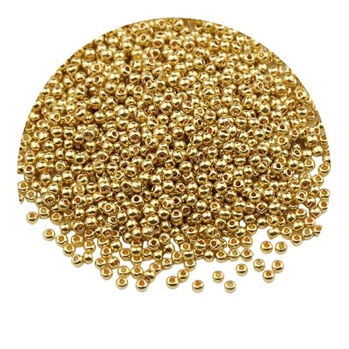 2 Packungen goldmetallische Glas-Rocailles, 2 mm, Mini-Glasperlen zum Basteln, Armbänder, Schlüsselanhängerherstellung, ca. 2000 Stück von Aoktorkit