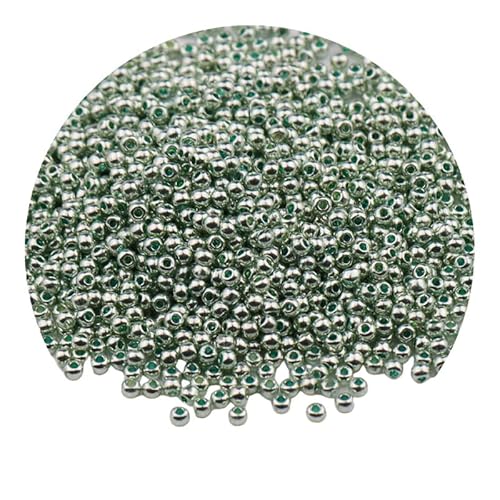 2 Packungen hellgrüne Metallic-Glas-Rocailles, 2 mm, Mini-Glasperlen zum Basteln, Armbänder, Schlüsselanhängerherstellung, ca. 2000 Stück von Aoktorkit