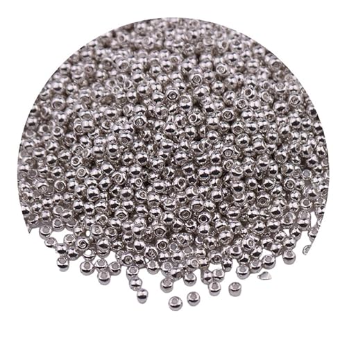 2 Packungen silber-metallische Glas-Rocailles, 2 mm, Mini-Glasperlen zum Basteln, Armbänder, Schlüsselanhängerherstellung, ca. 2000 Stück von Aoktorkit