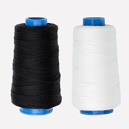 2 Rollen 300 m starkes, gebundenes Nylon-Nähgarn, weißes und schwarzes Nylongarn zum Nähen, Polstern von Aoktorkit