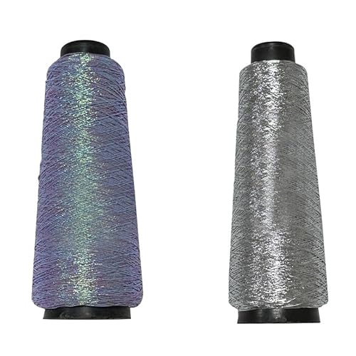 2 Rollen Metallic-Häkelgarn, Rose, irisierend, lila und silberfarben, glitzerndes Metallic-Garn, glänzendes Strickgarn 2 Rollen Metallic-Häkelgarn, Rose, irisierend, lila und silberfarben, glitzerndes Metallic-Garn, glänzendes Strickgarn von Aoktorkit