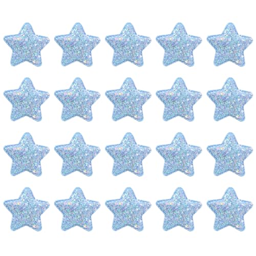 20 Stück Pailletten-Stern-Aufnäher mit blauen Sternen, Applikation für Kleidung, 4,8 cm von Aoktorkit