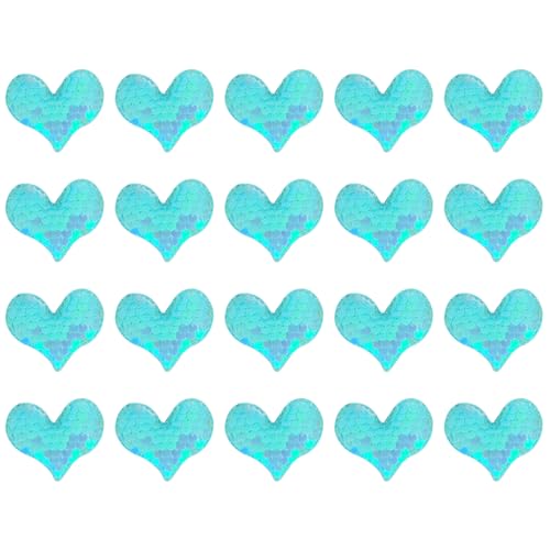 20 blaue Pailletten-Aufnäher in Herzform, Applikation für Kleidung, 5 x 4 cm von Aoktorkit