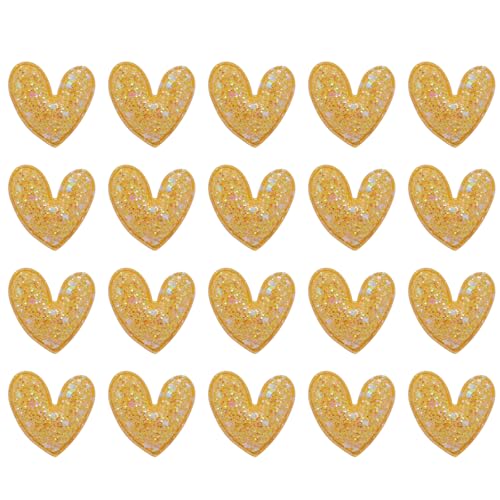 20 gelbe Pailletten-Aufnäher in Herzform, Applikation für Kleidung, 4,8 x 4,5 cm von Aoktorkit