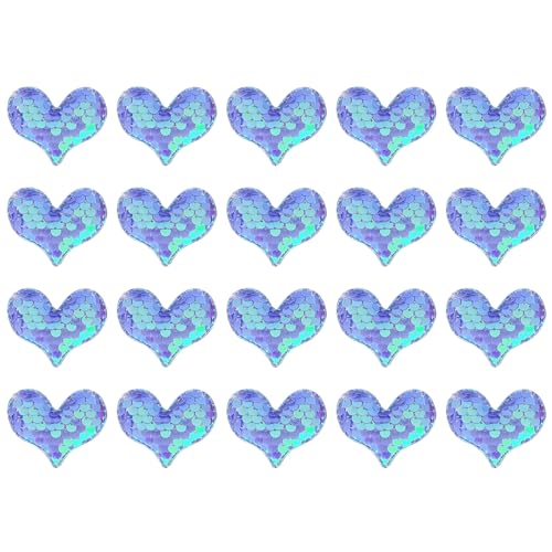 20 x lila Pailletten-Aufnäher in Herzform, Applikation für Kleidung, 5 x 4 cm von Aoktorkit