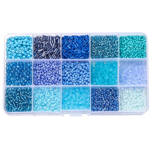 212 g, 2–7 mm, gemischte Glas-Rocailles, kleine Glasperlen zum Basteln, Armbänder, Schlüsselanhängerherstellung, Blau von Aoktorkit