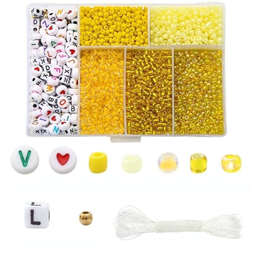 3 mm große Glasperlen für Samen und Buchstaben, sortiert, Bastelperlen mit Aufbewahrungsbox zum Basteln, für Armbänder, Schlüsselanhängerherstellung, Gelbton 3 mm große Glasperlen für Samen und Buchstaben, sortiert, Bastelperlen mit Aufbewahrungsbox zum Basteln, für Armbänder, Schlüsselanhängerherstellung, Gelbton von Aoktorkit