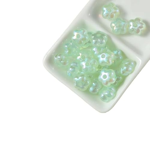 30 Stück 13 mm Glitzer-Harz-Blumen-Perlen, Obstgrün, glänzend, lose Perlen zum Basteln von Aoktorkit