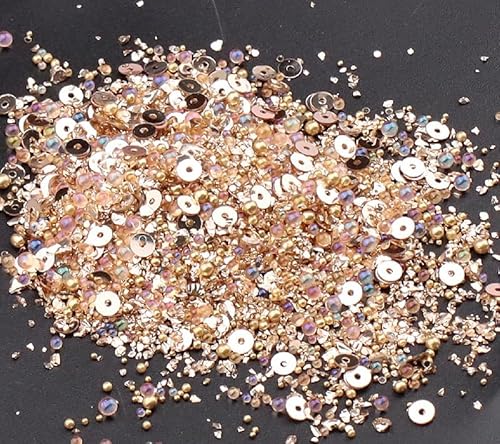 5 Packungen 50 g unregelmäßige zerkleinerte Glaschips dekorative Glasperlen und Pailletten Set für Handwerk, Vasenfüller, Dekoration, Champagner 5 Packungen 50 g unregelmäßige zerkleinerte Glaschips dekorative Glasperlen und Pailletten Set für Handwerk, Vasenfüller, Dekoration, Champagner von Aoktorkit