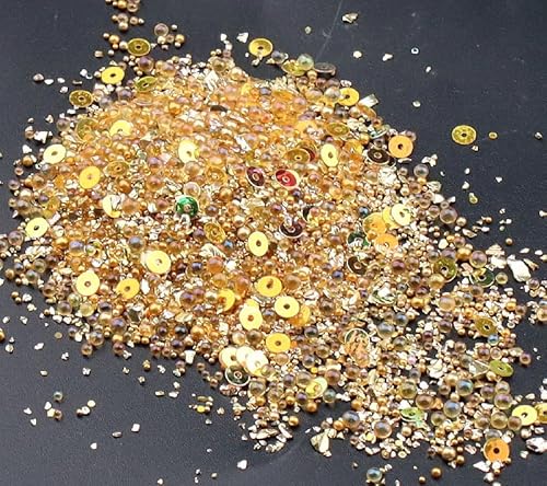 5 Packungen 50 g unregelmäßige zerkleinerte Glassplitter dekorative Glasperlen und Pailletten Set zum Basteln, Vasenfüller, Dekoration, Gold 5 Packungen 50 g unregelmäßige zerkleinerte Glassplitter dekorative Glasperlen und Pailletten Set zum Basteln, Vasenfüller, Dekoration, Gold von Aoktorkit