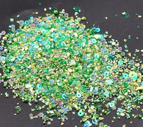5 Packungen 50 g unregelmäßige zerkleinerte Glassplitter dekorative Glasperlen und Pailletten Set zum Basteln, Vasenfüller, Dekoration, Grün 5 Packungen 50 g unregelmäßige zerkleinerte Glassplitter dekorative Glasperlen und Pailletten Set zum Basteln, Vasenfüller, Dekoration, Grün von Aoktorkit