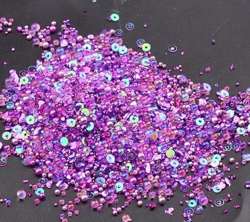 5 Packungen 50 g unregelmäßige zerkleinerte Glassplitter dekorative Glasperlen und Pailletten Set zum Basteln, Vasenfüller, Dekoration, Lila von Aoktorkit
