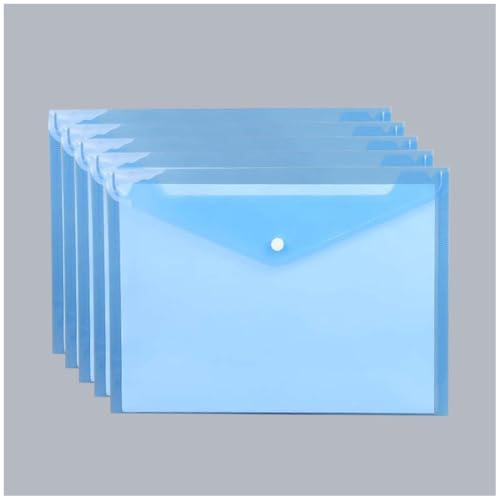 5 x A4-Dokumententasche, transparent, wasserdicht, Kunststoff-Umschläge mit Druckknopf, für Schule, Zuhause, Büro, Blau von Aoktorkit
