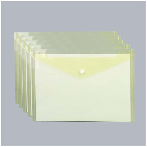 5 x A4-Dokumententasche, transparent, wasserdicht, Kunststoff-Umschläge mit Druckknopf, für Schule, Zuhause, Büro, Gelb von Aoktorkit