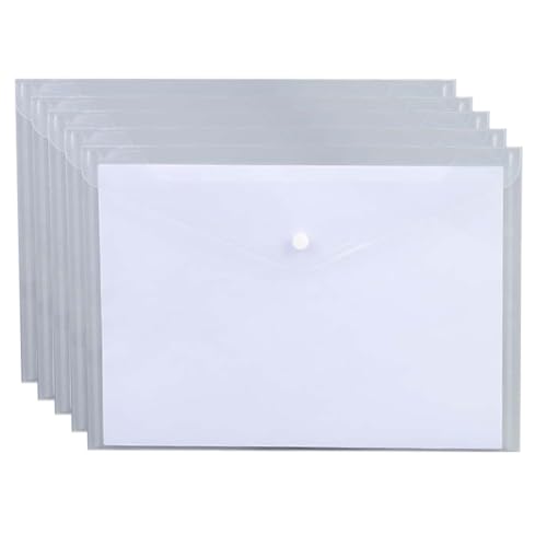 5 x A4-Dokumententasche, transparent, wasserdicht, Kunststoff-Umschläge mit Druckknopf, für Schule, Zuhause, Büro, Weiß von Aoktorkit