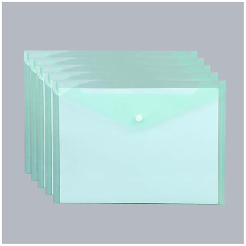 5 x A5 Kunststoff-Dokumententasche, transparent, wasserdicht, Kunststoff-Umschläge mit Druckknopf, für Schule, Zuhause, Büro, Grün von Aoktorkit