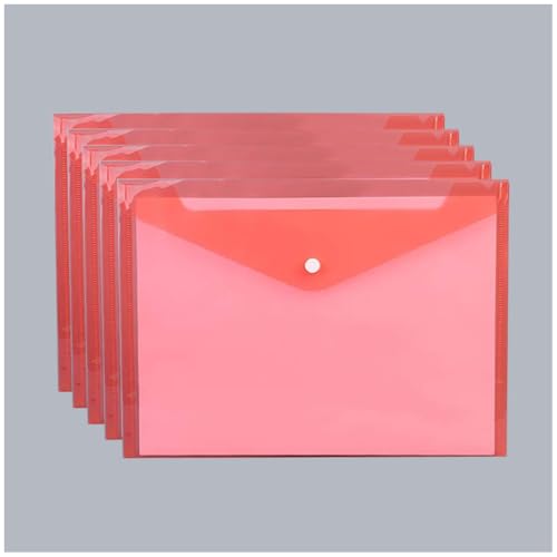 5 x A5 Kunststoff-Dokumententasche, transparent, wasserdicht, Kunststoff-Umschläge mit Druckknopf, für Schule, Zuhause, Büro, Rot 5 x A5 Kunststoff-Dokumententasche, transparent, wasserdicht, Kunststoff-Umschläge mit Druckknopf, für Schule, Zuhause, Büro, Rot von Aoktorkit
