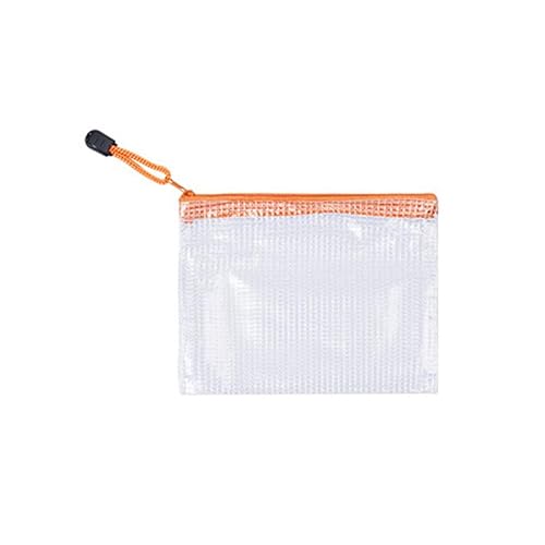 5 x Kunststoff-Dokumententaschen mit Reißverschluss, 22 x 11 cm, Netzstoff, Dokumentenmappen, Druckverschlussbeutel für Schule, Büro, Orange, 5 Stück von Aoktorkit
